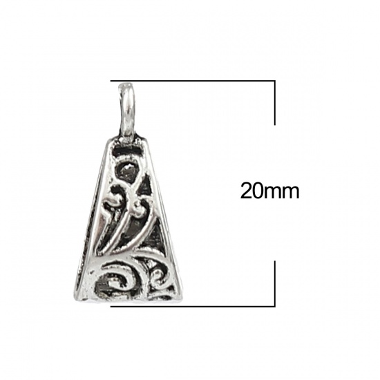 Immagine di Zinc Based Alloy Bail Beads Triangle Antique Silver Color Hollow 20mm x 10mm, 50 PCs