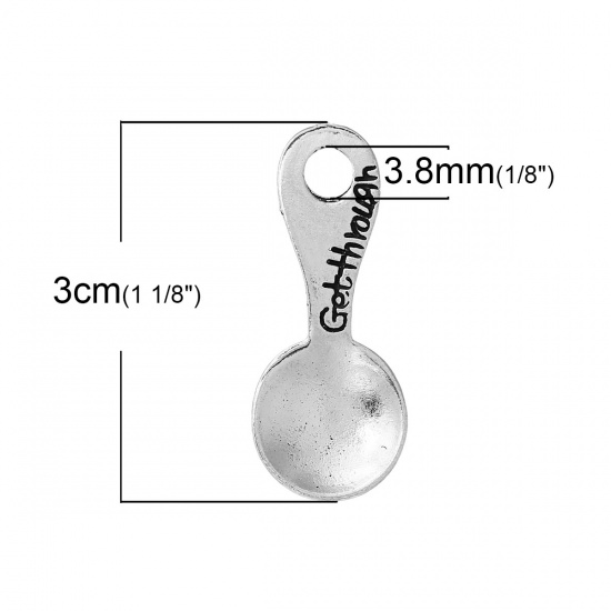 Immagine di Lega di Zinco Charm Ciondoli Cucchiaio Argento Antico Lettere Scolpito " Getthrough " 30mm x 12mm , 20 Pz