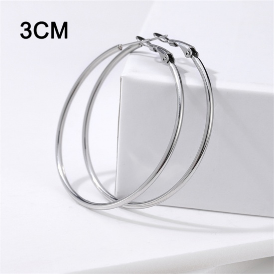 Imagen de Stainless Steel Hoop Earrings Silver Tone Circle Ring 3cm Dia. 1 Pair
