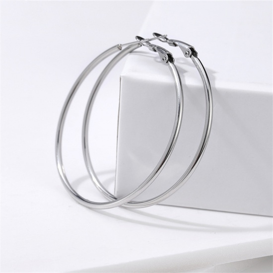 Imagen de Stainless Steel Hoop Earrings Silver Tone Circle Ring 5cm Dia. 1 Pair