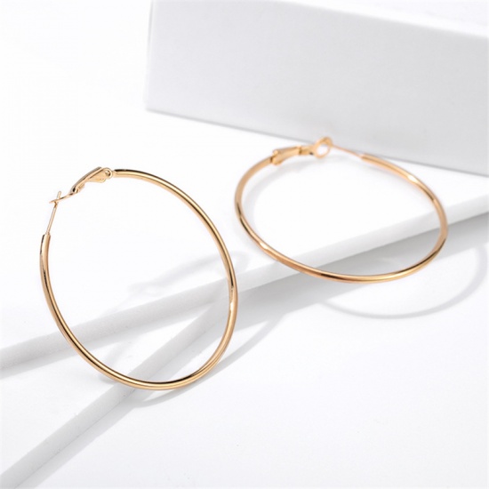 Imagen de Stainless Steel Hoop Earrings Gold Plated Circle Ring 3cm Dia. 1 Pair