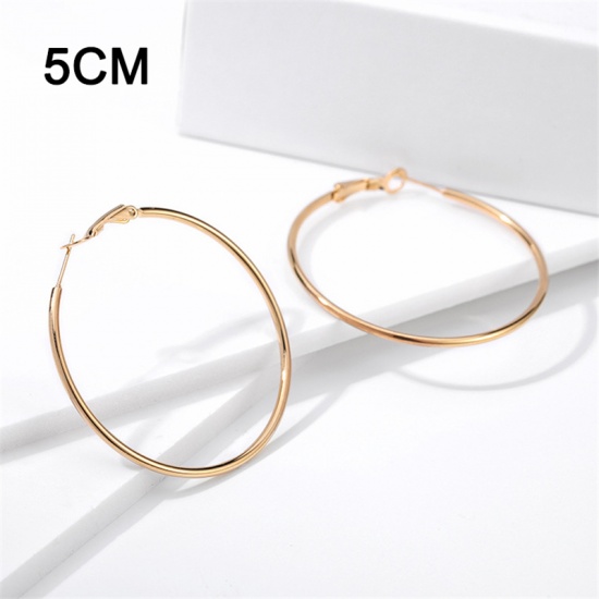 Imagen de Stainless Steel Hoop Earrings Gold Plated Circle Ring 5cm Dia. 1 Pair