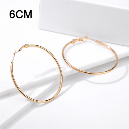 Imagen de Stainless Steel Hoop Earrings Gold Plated Circle Ring 6cm Dia. 1 Pair