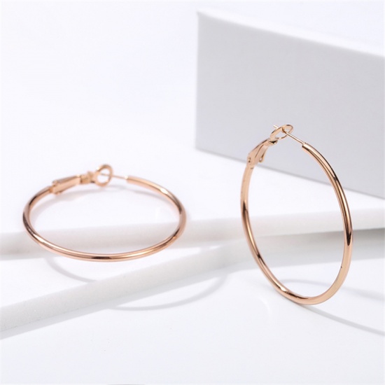 Imagen de Stainless Steel Hoop Earrings Rose Gold Circle Ring 5cm Dia. 1 Pair