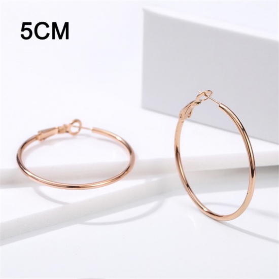 Imagen de Stainless Steel Hoop Earrings Rose Gold Circle Ring 5cm Dia. 1 Pair