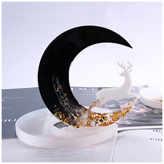 Immagine di Silicone Resin Mold For Jewelry Making Half Moon Deer White 1 Piece