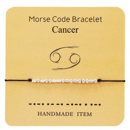 Picture of Brass Morse Code Braided Bracelets Silver Tone Black Cancer Sign Of Zodiac Constellations Adjustable 1 Piece                                                                                                                                                  