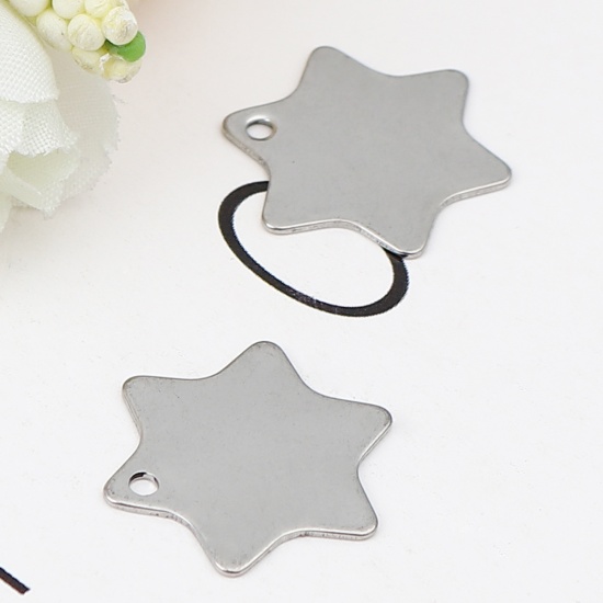 Picture of 304 Stainless Steel Galaxy Blank Stamping Tags Charms Star Silver Tone One-sided Polishing 20mm x 18mm, 10 PCs