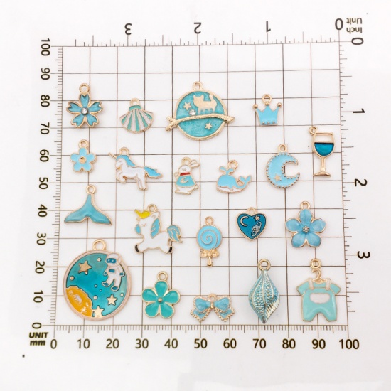 Immagine di Zinc Based Alloy Pendants Horse Animal Lake Blue Mixed Enamel 3cm - 1cm, 1 Set ( 31 PCs/Set)