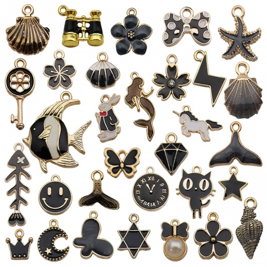 Immagine di Zinc Based Alloy Pendants Fish Animal Black Mixed Enamel 1 Set ( 31 PCs/Set)