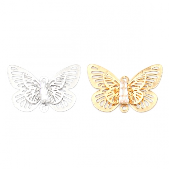 Imagen de Copper Insect Charms Gold Plated Butterfly Animal Filigree Stamping Clear Rhinestone 24mm x 15mm, 5 PCs