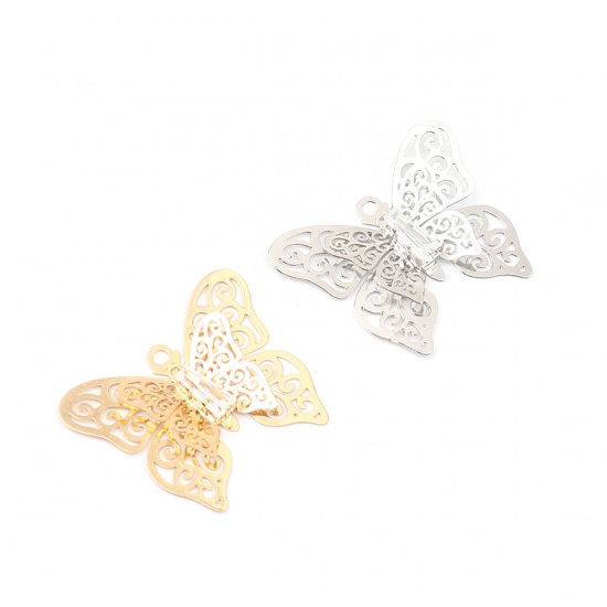 Image de Breloques Insecte en Laiton Papillon Doré Estampe en Filigrane à Strass Transparent 26mm x 22mm, 5 Pcs