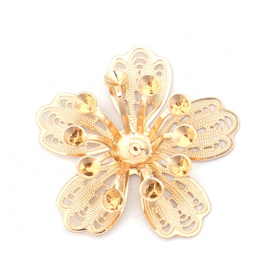 Picture of Brass Filigree Stamping Embellishments Gold Plated Flower (Can Hold ss10 Pointed Back Rhinestone) 27mm x 26mm, 3 PCs                                                                                                                                          