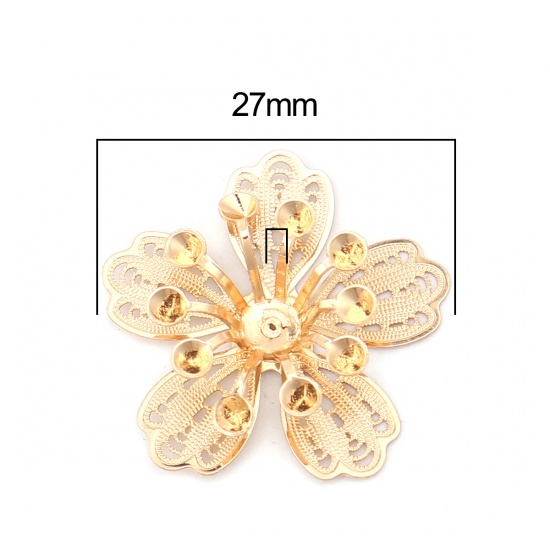 Immagine di Brass Filigree Stamping Embellishments Gold Plated Flower (Can Hold ss10 Pointed Back Rhinestone) 27mm x 26mm, 3 PCs                                                                                                                                          