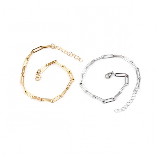 Picture of 304 Stainless Steel Stylish Paperclip Chain Bracelets Gold Plated Rectangle 23cm(9") long, 1 Piece