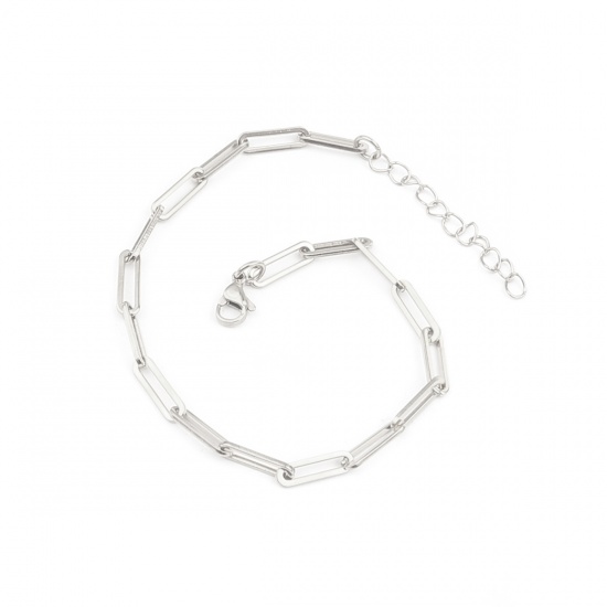 Picture of 304 Stainless Steel Stylish Paperclip Chain Bracelets Silver Tone Rectangle 23cm(9") long, 1 Piece