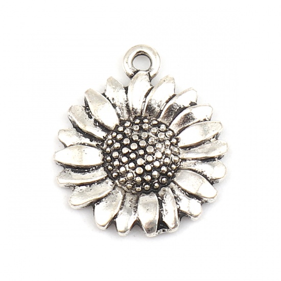 Picture of Zinc Based Alloy Charms Sunflower Antique Silver Color 19mm x 17mm, 20 PCs
