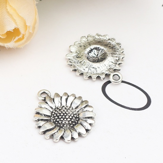 Picture of Zinc Based Alloy Charms Sunflower Antique Silver Color 19mm x 17mm, 20 PCs