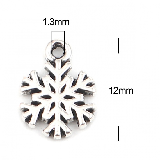 Picture of Zinc Based Alloy Charms Christmas Snowflake Antique Silver Color 12mm x 10mm, 100 PCs
