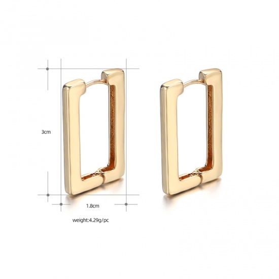 Picture of Brass Hoop Earrings Gold Plated Rectangle 30mm x 18mm, 1 Pair                                                                                                                                                                                                 