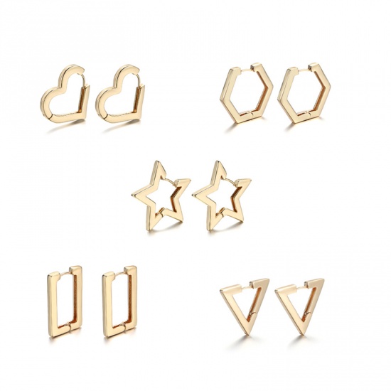 Picture of Brass Hoop Earrings Gold Plated Rectangle 30mm x 18mm, 1 Pair                                                                                                                                                                                                 