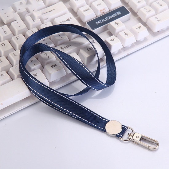 Immagine di Polyester ID Holder Neck Strap Lanyard Navy Blue Gold Plated 46cm, 1 Piece