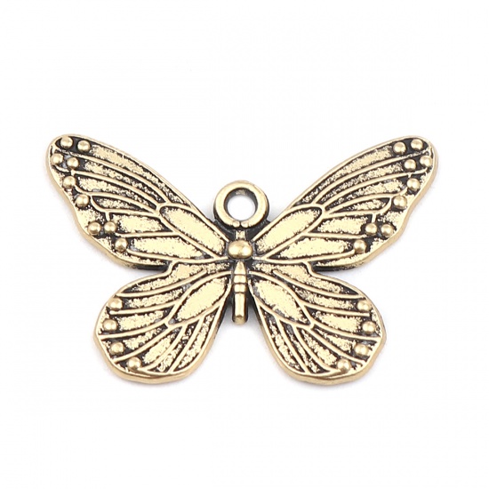 Imagen de Zinc Based Alloy Insect Pendants Butterfly Animal Gold Tone Antique Gold 30mm x 19mm, 5 PCs