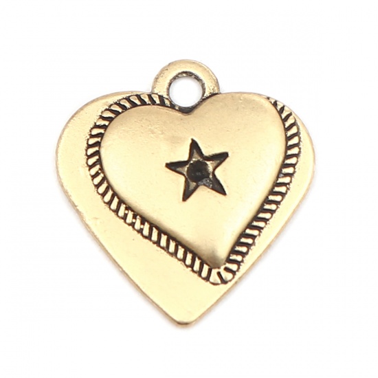 Bild von Zinklegierung Valentinstag Charms Herz Antik Golden Stern 16mm x 15mm, 10 Stück