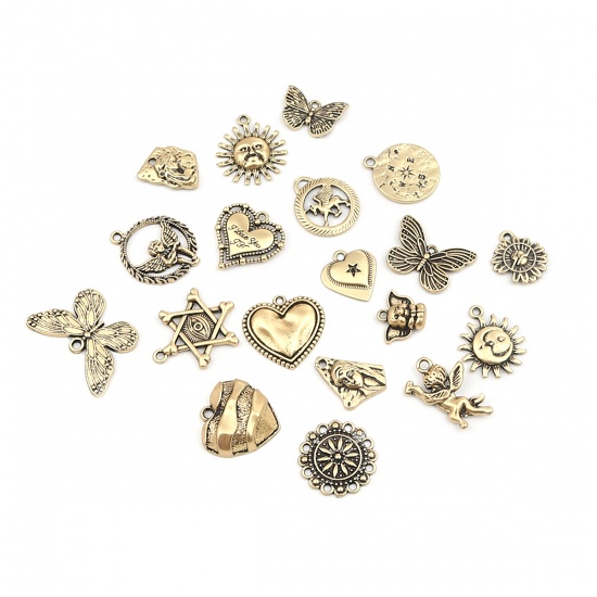 Picture of Zinc Based Alloy Travel Charms Round Gold Tone Antique Gold 21mm x 18mm, 10 PCs
