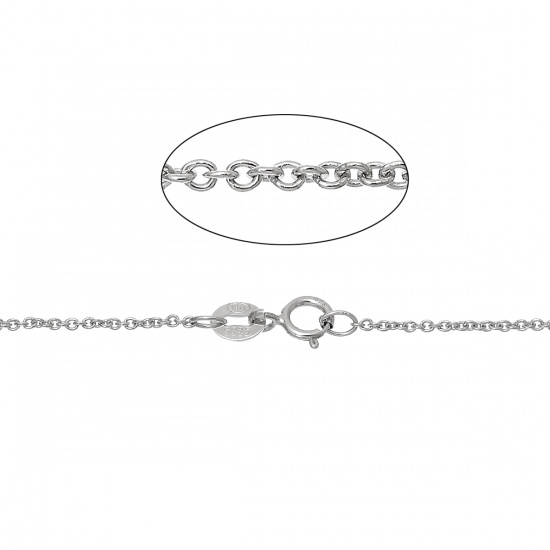 Picture of Sterling Silver Link Cable Chain Necklace Silvery Platinum Plated 44cm(17 3/8") long, Chain Size: 1.2mm, 1 Piece