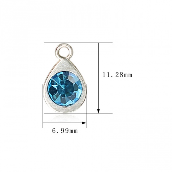 Picture of Zinc Based Alloy & Glass Birthstone Charms Drop November Silver Tone Yellow 11mm x 7mm, 10 PCs