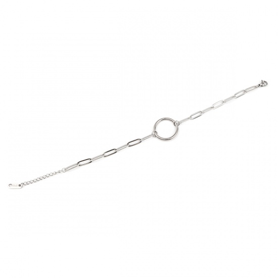 Picture of 304 Stainless Steel Simple Link Cable Chain Bracelets Silver Tone Circle Ring 18cm(7 1/8") long, 1 Piece