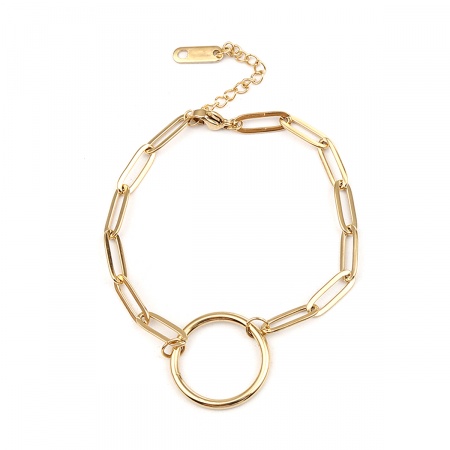 Immagine di Anello 304 Acciaio Inossidabile Catena a Cavo Braccialetti con Ciondoli All'Ingrosso, Oro Placcato Donne Semplice Regalo Fornitura di Gioielli, 18cm Lunghezza, 1 Pz