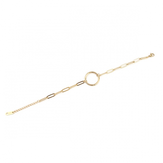 Picture of 304 Stainless Steel Simple Link Cable Chain Bracelets Gold Plated Circle Ring 18cm(7 1/8") long, 1 Piece