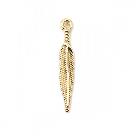 Lega di Zinco Charms Piuma 16K Vero Oro Placcato 29mm x 5mm , 10 Pz