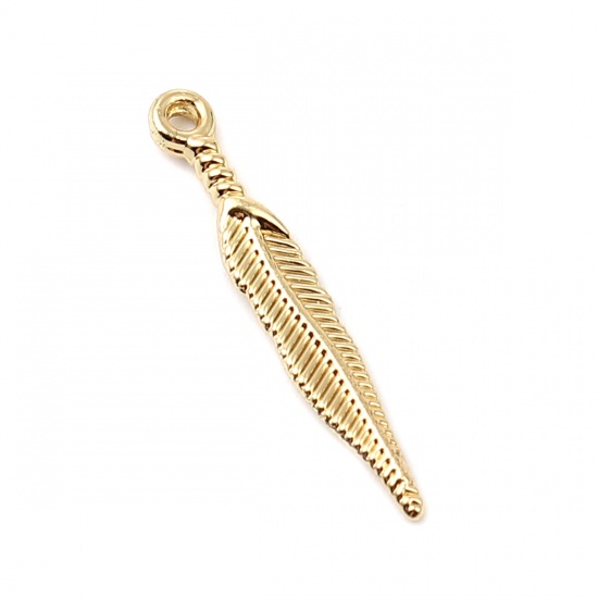 Picture of Zinc Based Alloy Charms Feather 16K Real Gold Plated 29mm x 5mm, 10 PCs