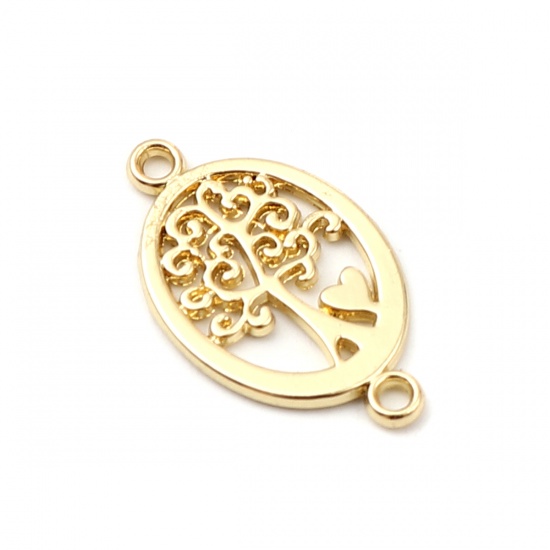 Picture of Zinc Based Alloy Connectors Oval 16K Real Gold Plated Tree 23mm x 13mm, 5 PCs