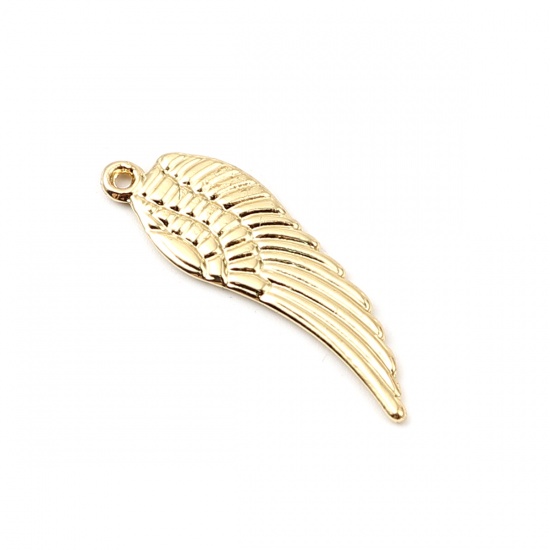 Picture of Zinc Based Alloy Pendants Feather 16K Real Gold Plated 30mm x 9mm, 5 PCs
