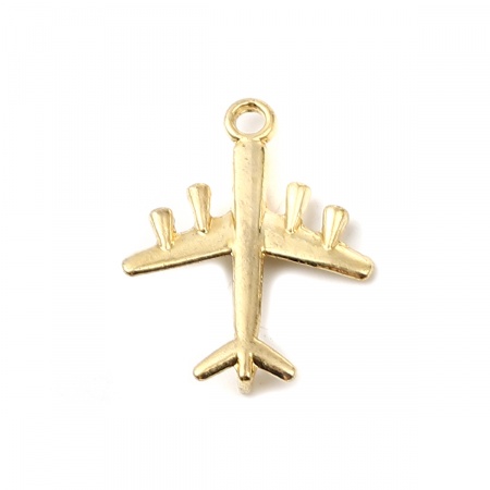 Zinc Based Alloy Travel Charms Airplane 16K Real Gold Plated 27mm x 21mm, 5 PCs