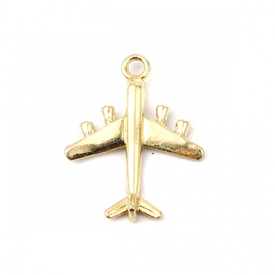 Picture of Zinc Based Alloy Travel Charms Airplane 16K Real Gold Plated 27mm x 21mm, 5 PCs