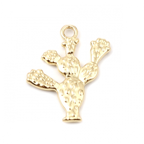 Picture of Zinc Based Alloy Charms Cactus 16K Real Gold Plated 24mm x 19mm, 5 PCs