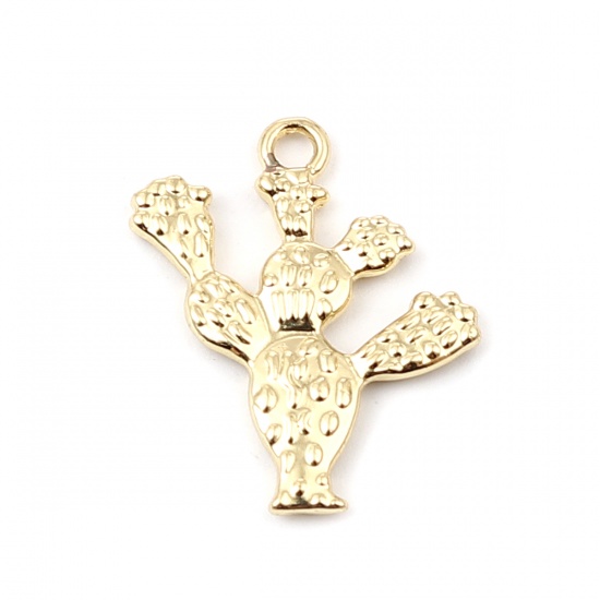 Picture of Zinc Based Alloy Charms Cactus 16K Real Gold Plated 24mm x 19mm, 5 PCs