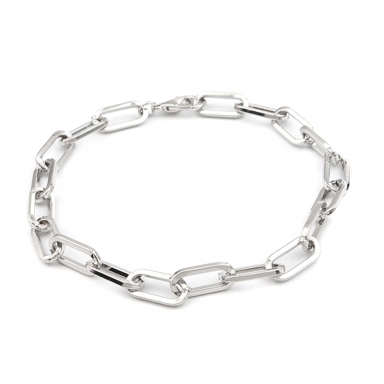 Lobster Clasp Bracelets Oval Real Platinum Plated 22.5cm(8 7/8") long, 1 Piece の画像