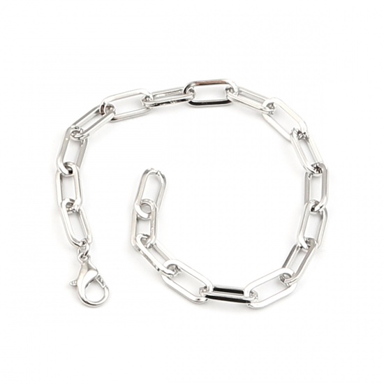 Lobster Clasp Bracelets Oval Real Platinum Plated 22.5cm(8 7/8") long, 1 Piece の画像