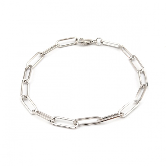 Picture of Lobster Clasp Bracelets Oval Real Platinum Plated 22cm(8 5/8") long, 1 Piece