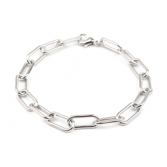 Lobster Clasp Bracelets Oval Real Platinum Plated 22cm(8 5/8") long, 1 Piece の画像