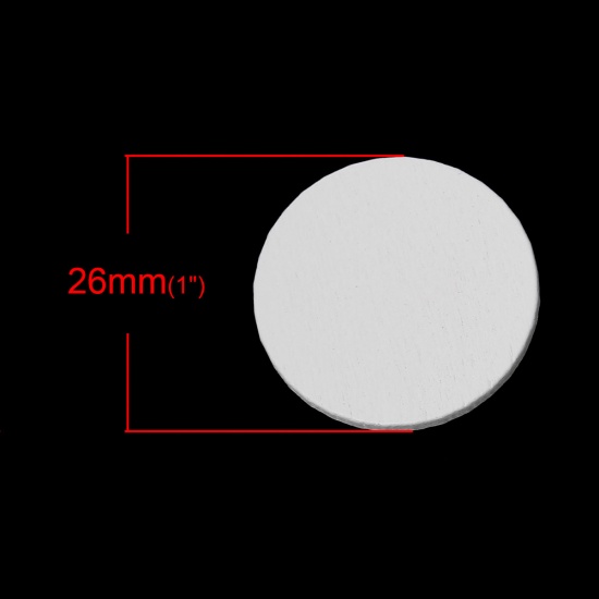 Picture of Wood Cabochons Scrapbooking Embellishments Findings Round White 26.0mm(1") Dia, 100 PCs