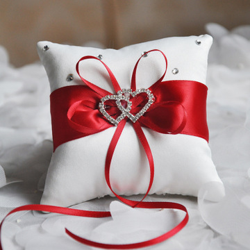 Picture of Wedding Ring Pillow Cushion Bearer Red Bowknot 20x20cm, 1 Piece