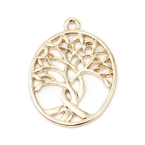 Picture of Zinc Based Alloy Pendants Oval 16K Real Gold Plated Tree 31mm x 24mm, 3 PCs