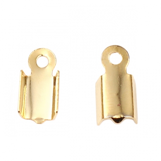 Изображение 304 Stainless Steel Cord End Crimp Caps Rectangle Gold Plated (Fits 3.5mm( 1/8") Cord) 9mm x 5mm, 30 PCs